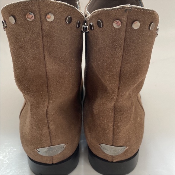 Jimmy Choo Marco Suede Studded Flat Tan Ankle Pull On Boots, 36.5/US 6.5. - Picture 3 of 8